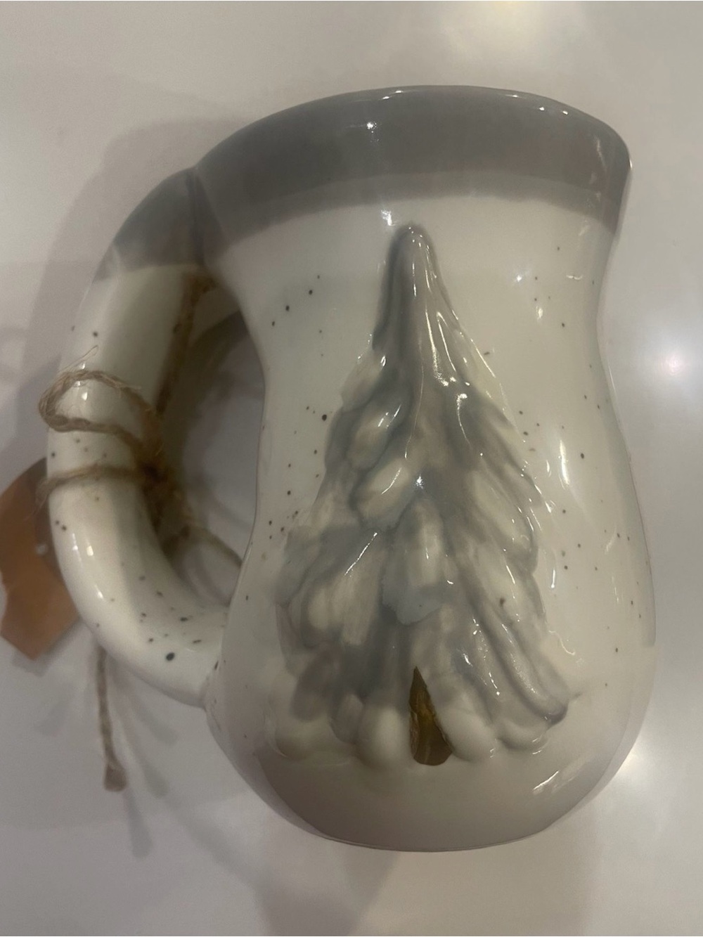 Ceramic White and Gray Tree Accent Coffee Mug